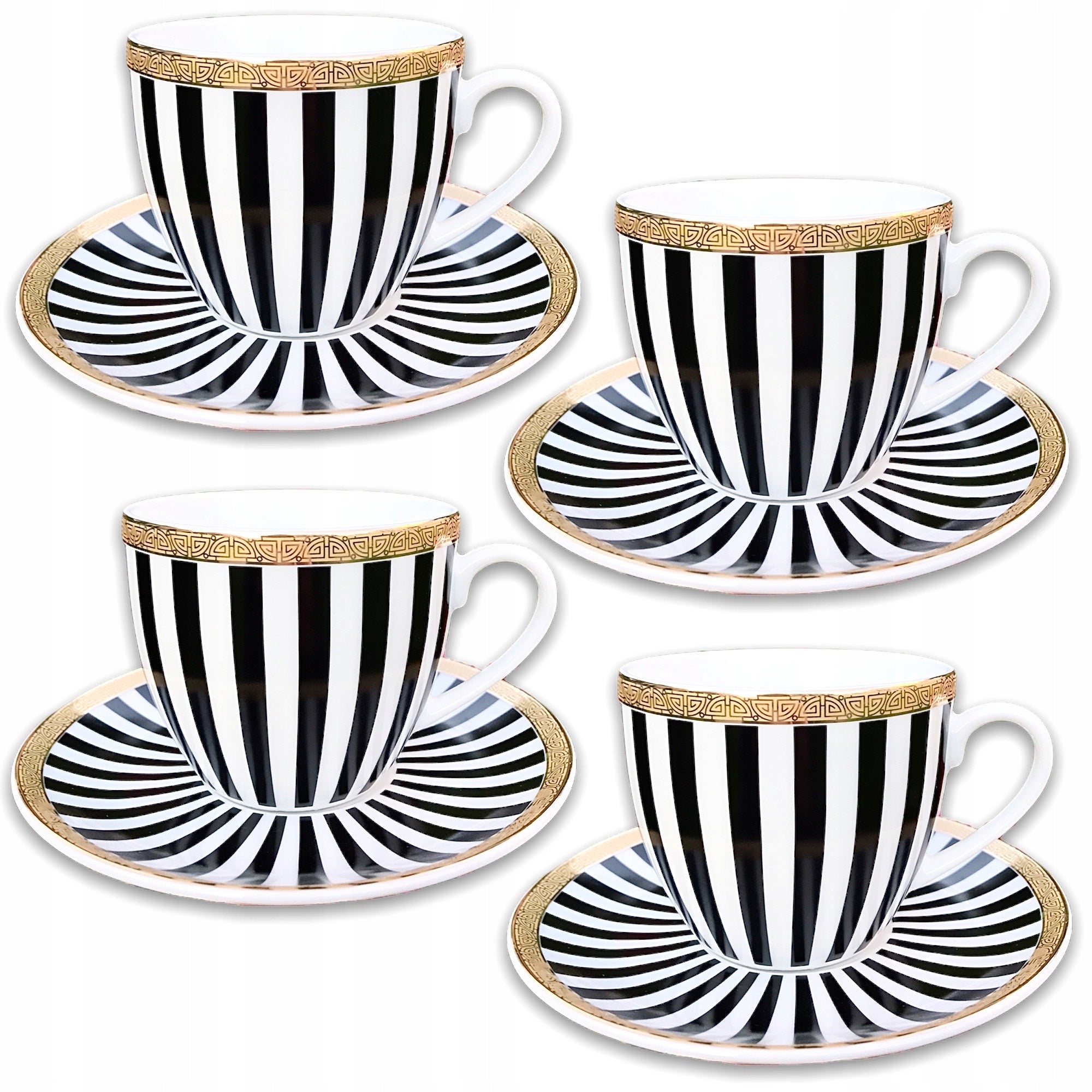 Sett med 4 kaffekopper Komplett porselensett med striper