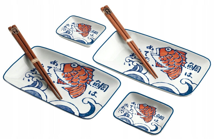 Sushi Keramikksett med Sakana Fiskemotiv, Komplett for 2 Personer