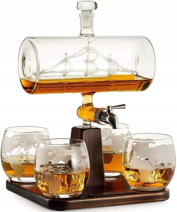 Whiskysett med Skipskaraffel og 4 Glass, Isbiter