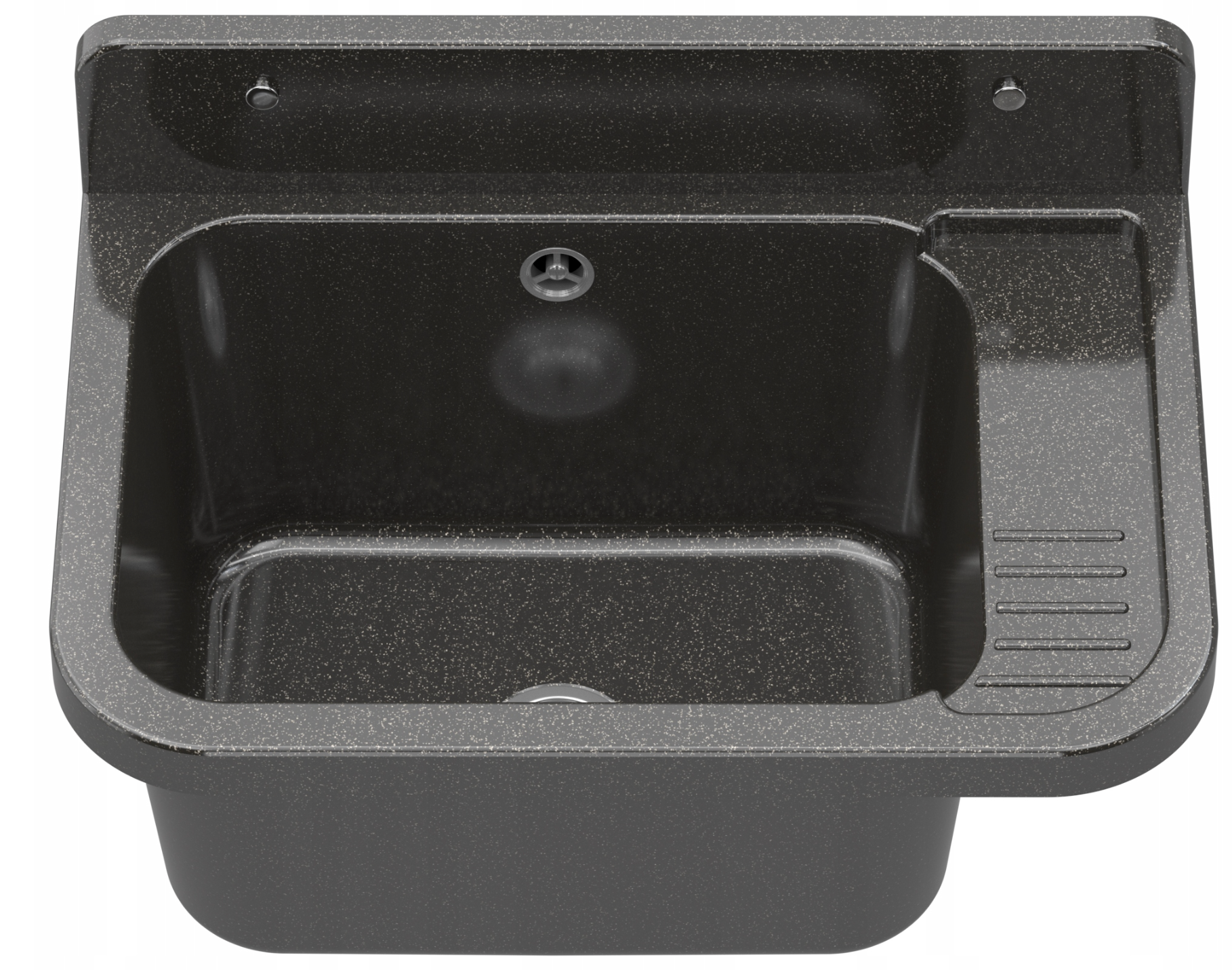 Verkstedvask Svart Marmor 50x34 cm med Kjøkkenbatteri og Sifon – Komplett Sett