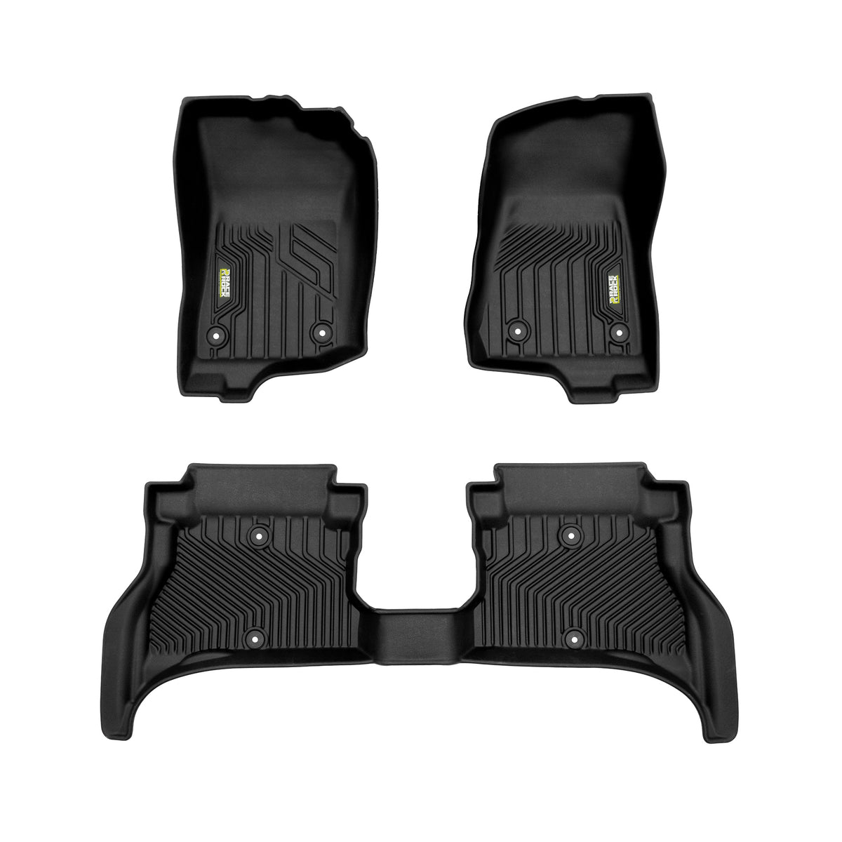 Frogum Race Rock TPE gulvmatter til Jeep Wrangler 4xe (2021-) – svart, 3-delt sett, TÜV-sertifisert