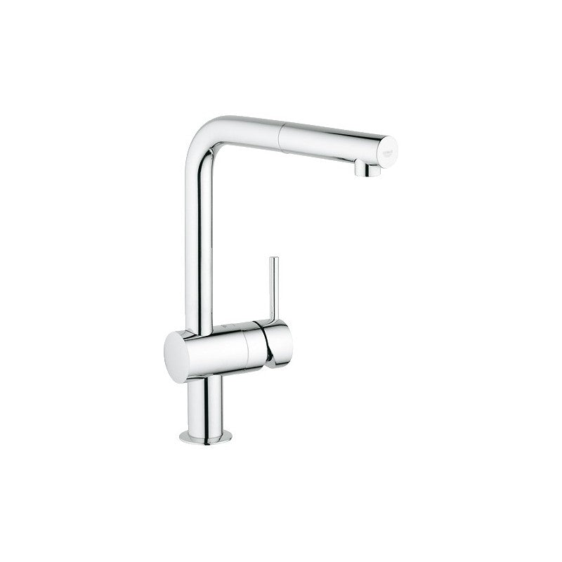Grohe Minta 32168000 kjøkkenbatteri i krom med høy svingbar uttrekkbar tut, sett forfra