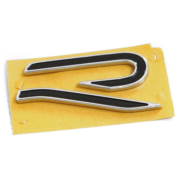 Emblem/logo til Vw R Black / Chrome i svart og krom for bakluke, original Volkswagen-emblem laget i ABS automotive materiale