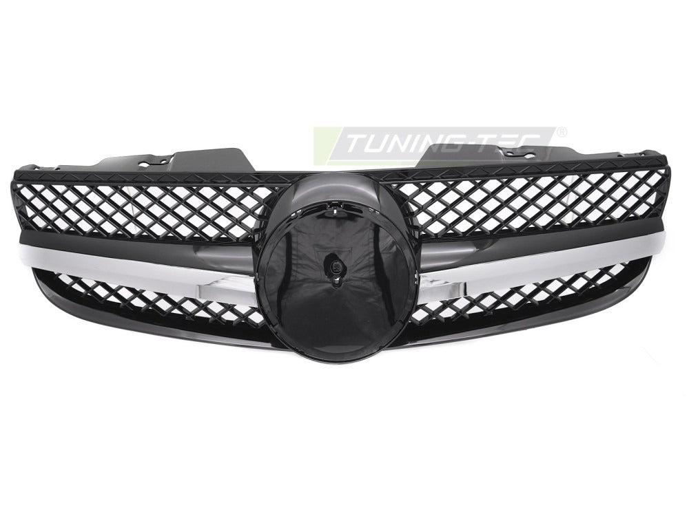 Detaljbilde av Grill Mercedes SL R230 06-11 krom/sort med lamellstruktur og emblemfeste.