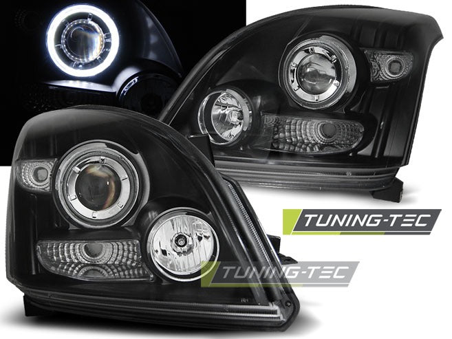 Detaljbilde av frontlykter Toyota Land Cruiser 120 03-09 med detaljer.