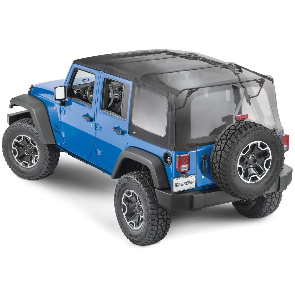Jeep Wrangler JK 4-dørs med MasterTop MasterTwill softtopp montert, sett bakfra