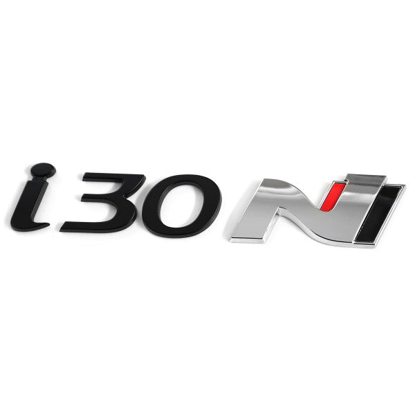 Emblem/logo til Hyundai i30N Black / Red / Chrome i ABS-materiale med perfekt passform til bakluke