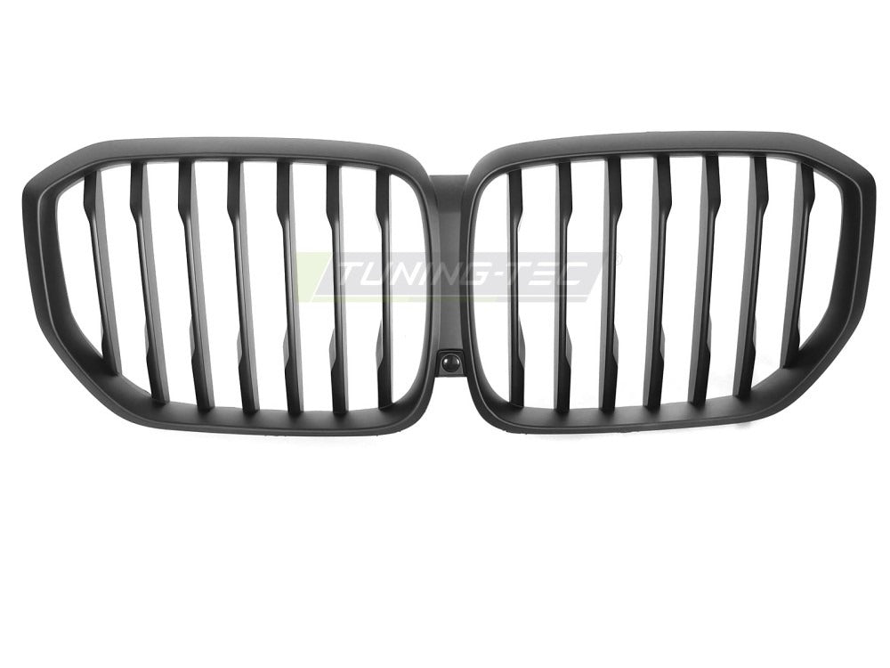 Detaljbilde av Grill X5 G05 19-22 matt sort med lamellstruktur og BMW-nyrer.