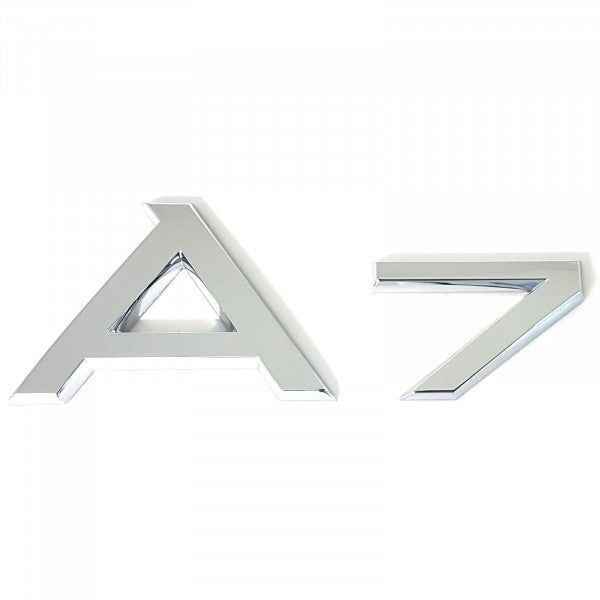 Emblem/logo til Audi A7 Glossy Chrome i skinnende krom og ABS-materiale, perfekt for karosseri og enkel montering