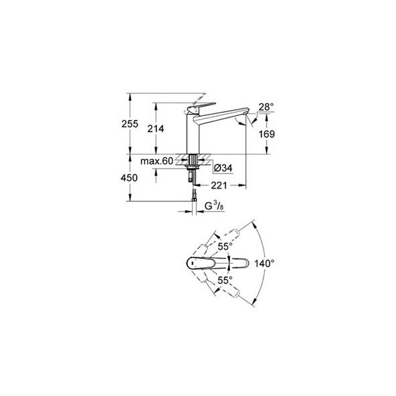 Grohe Eurodisc Cosmopolitan blandebatteri til kjøkken med kromfinish, sidevisning