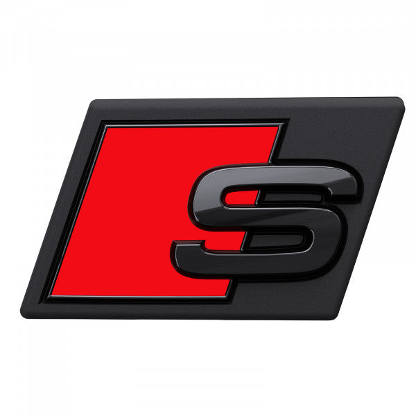 Emblem/logo til Audi e-tron S Black Glossy i svart blank ABS-materiale, montert på frontgrill