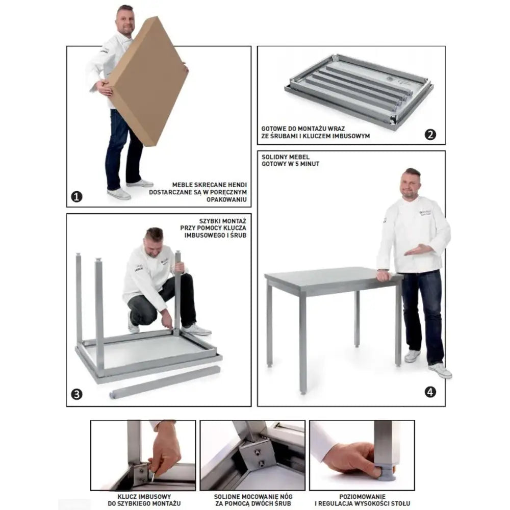 Arbeidsbenk Av Stål Til Kjøkkenvegg Med Kant Og Hylle 120x60cm - Hendi 811474 - 2