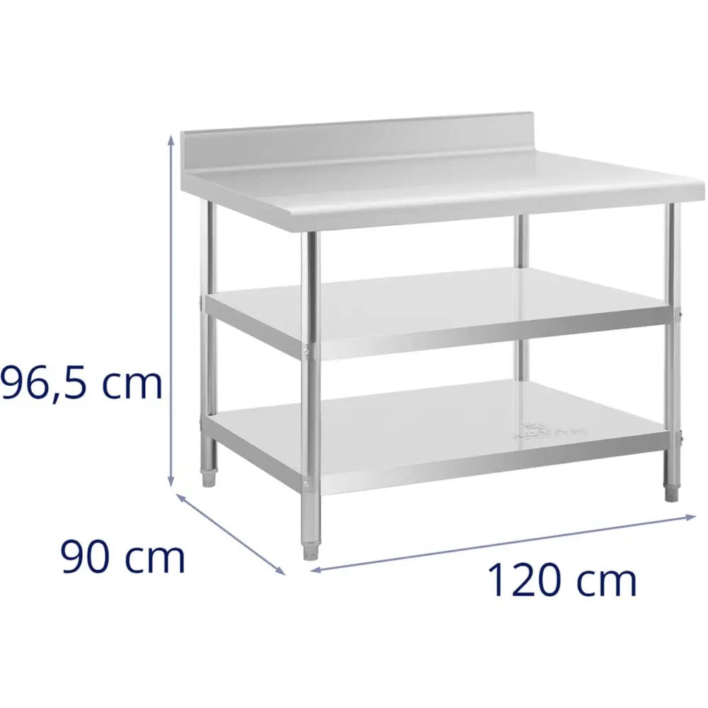 Arbeidsbenk i Rustfritt Stål Til Vegg Med Kant 2 Hyller 120x90cm - 5