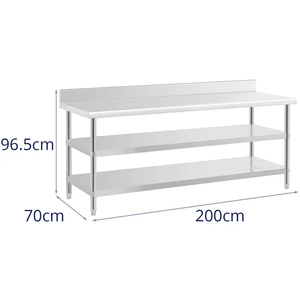 Arbeidsbenk i Rustfritt Stål Veggmontert Med 2 Hyller 200x70cm - 6