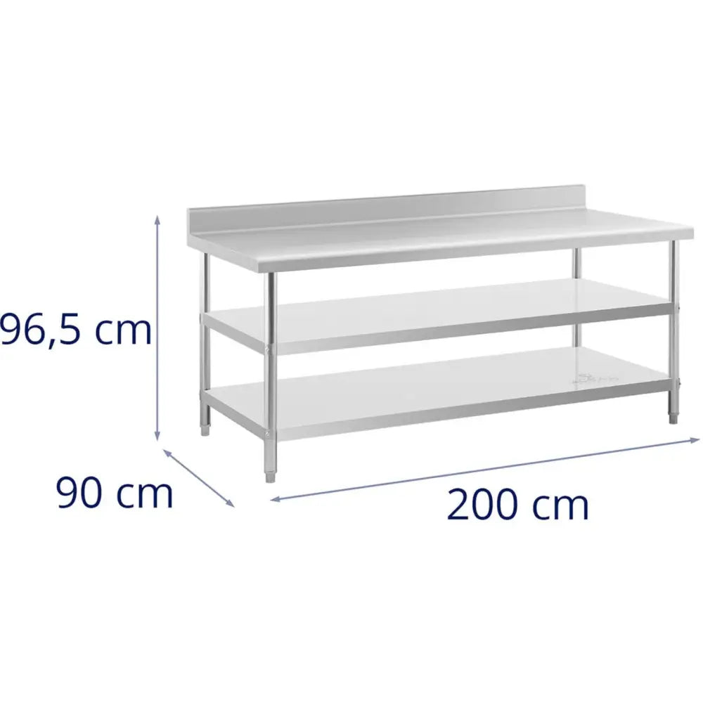 Arbeidsbenk i Rustfritt Stål Veggmontert Med Kant 2 Hyller 200x90cm - 6