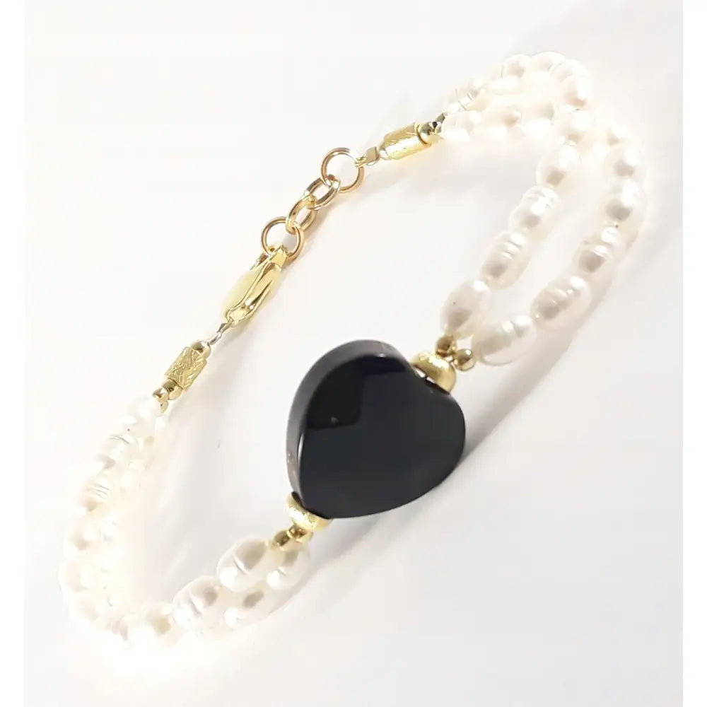 Armbånd Hvit Naturlig Perle Onyx - 1