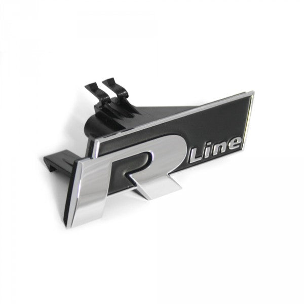 Emblem/logo til Vw R-Line Tiguan (5N) Chrome / Black i krom og svart utførelse, original Volkswagen-del til front grill