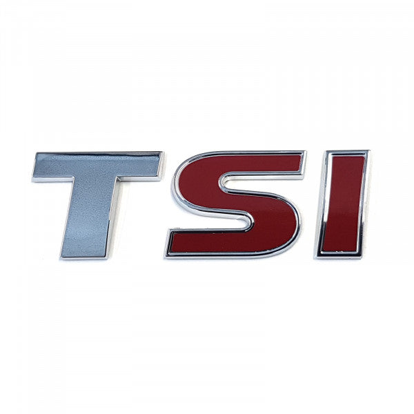 Emblem/logo til Vw TSI Glossy Chrome / Red med krom blank finish og røde detaljer, perfekt passform for VW-modeller