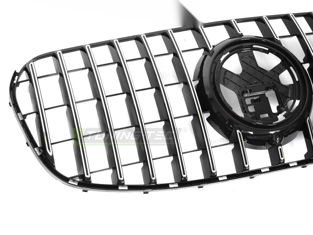 Grill Mercedes GLS X167 23 sett fra siden, lamell-mønster og struktur synlig.
