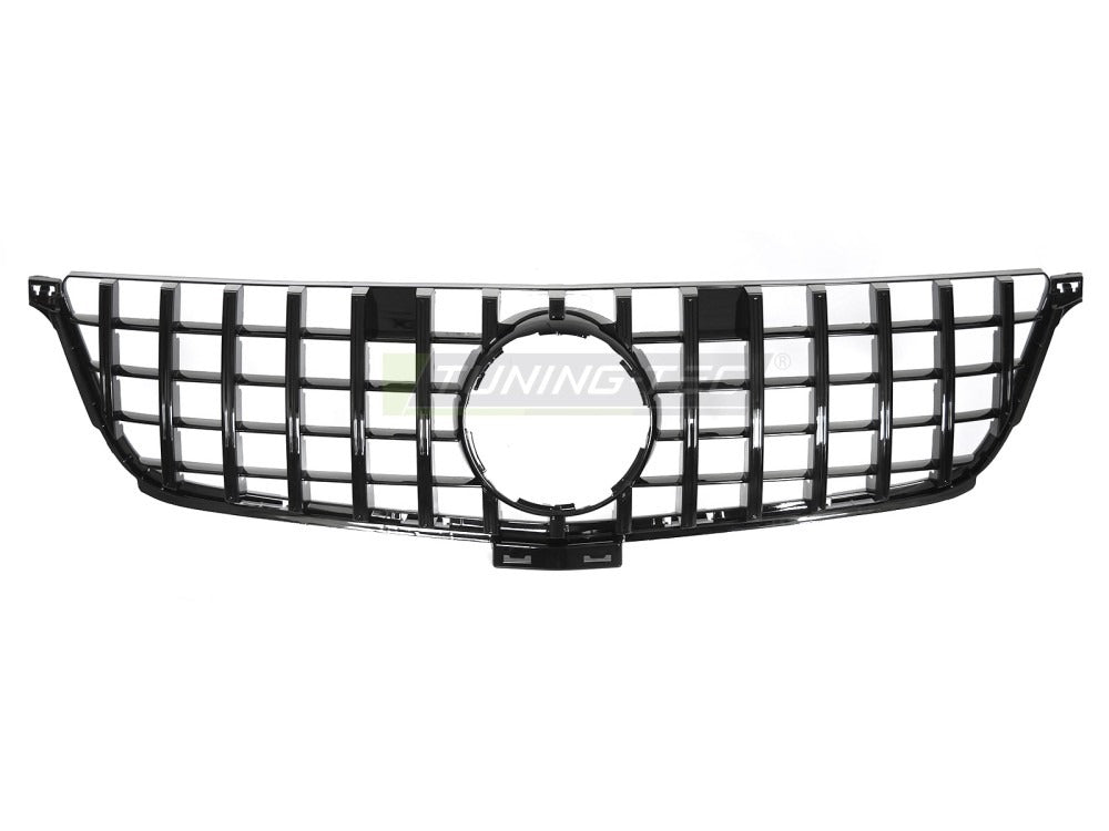 Detaljbilde av Grill Mercedes M-Klasse W166 11-15 blank sort med GT-mønster og emblemfeste.
