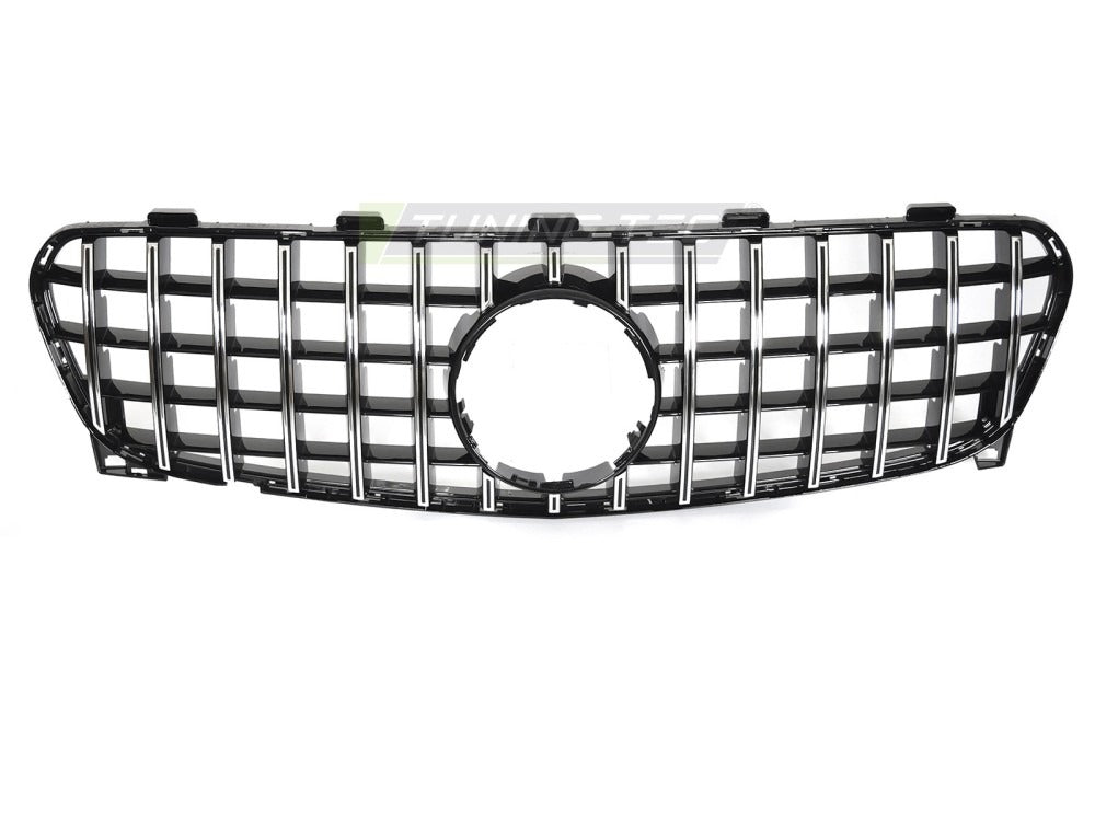 Detaljbilde av Grill Mercedes GLA X156 16-19 sort/krom med sport-mønster og emblemfeste.