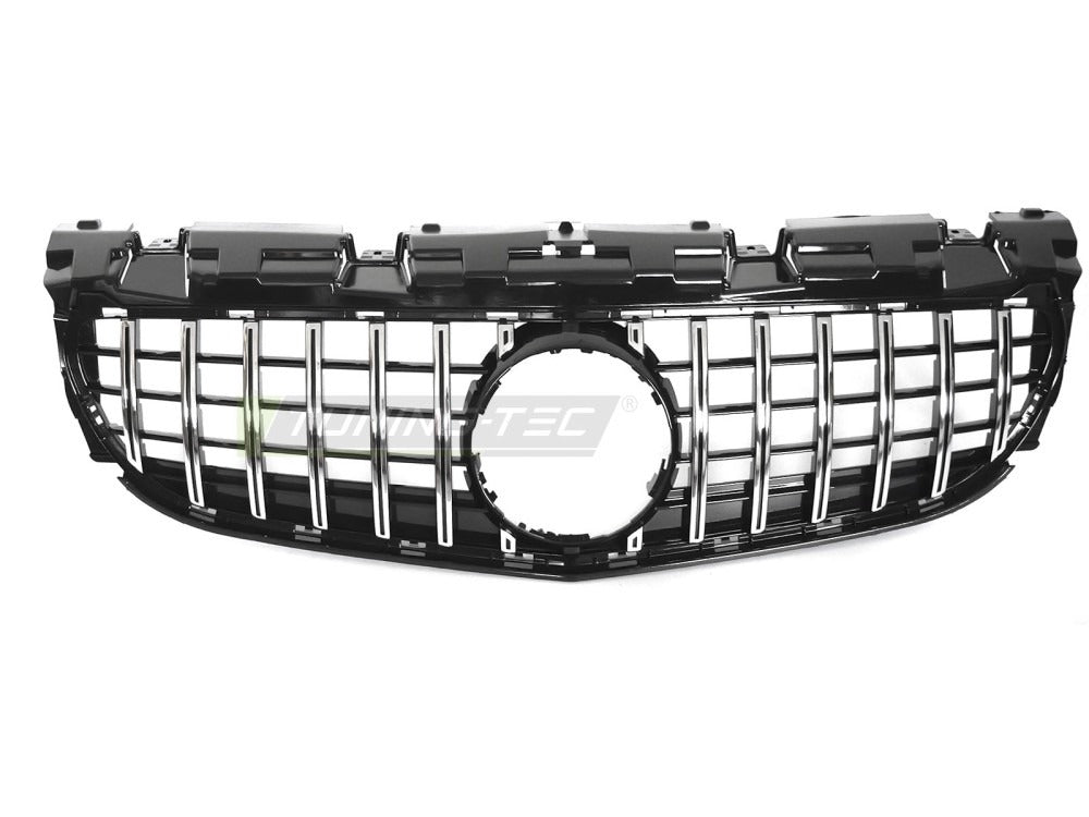 Detaljbilde av Grill SLK R172 15-20 sort/krom med lamellstruktur og emblemfeste.