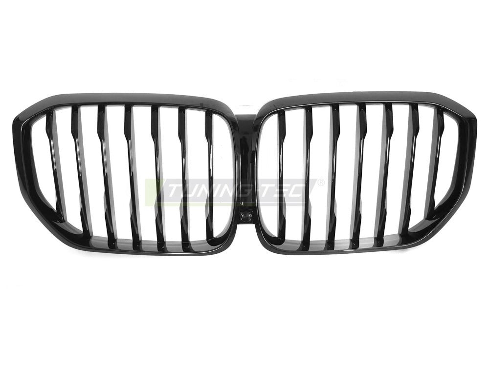 Detaljbilde av Grill X5 G05 19-22 blank sort med lamellstruktur og BMW-nyrer.