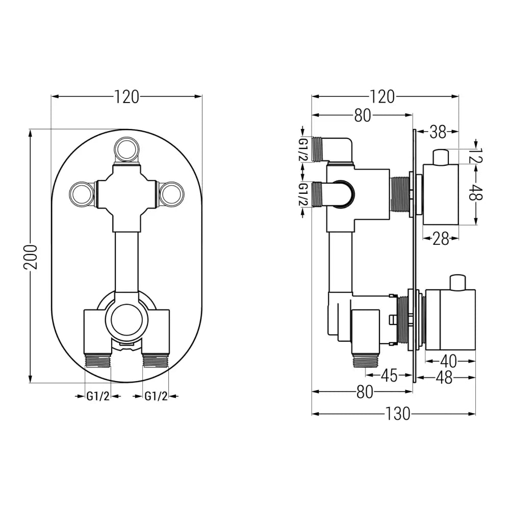 Badekarbatteri Termostatisk 3-veis Gull - 2