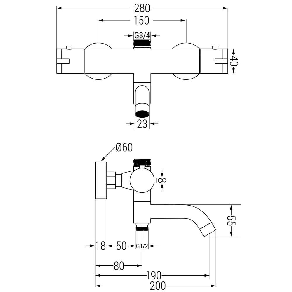 Badekarbatteri Termostatisk Grafitt S21 - 2