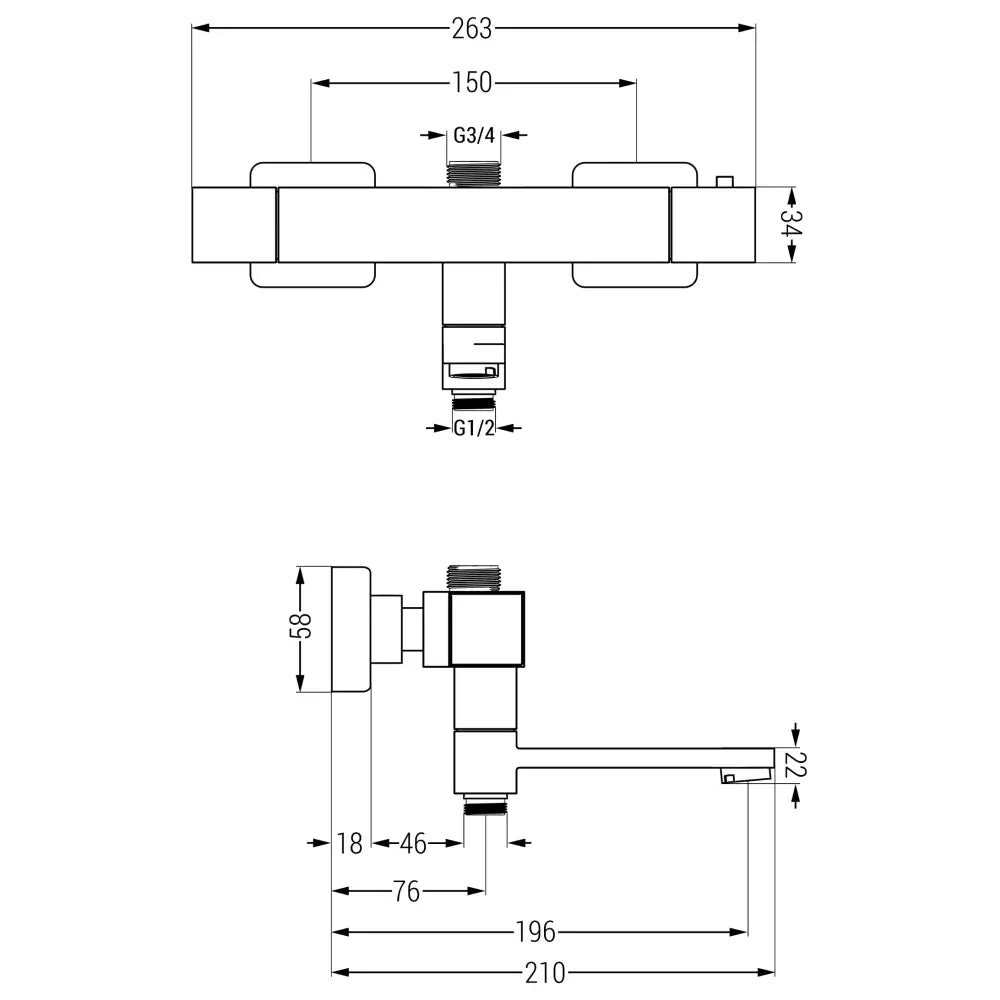 Badekarbatteri Termostatisk Grafitt S22 - 2