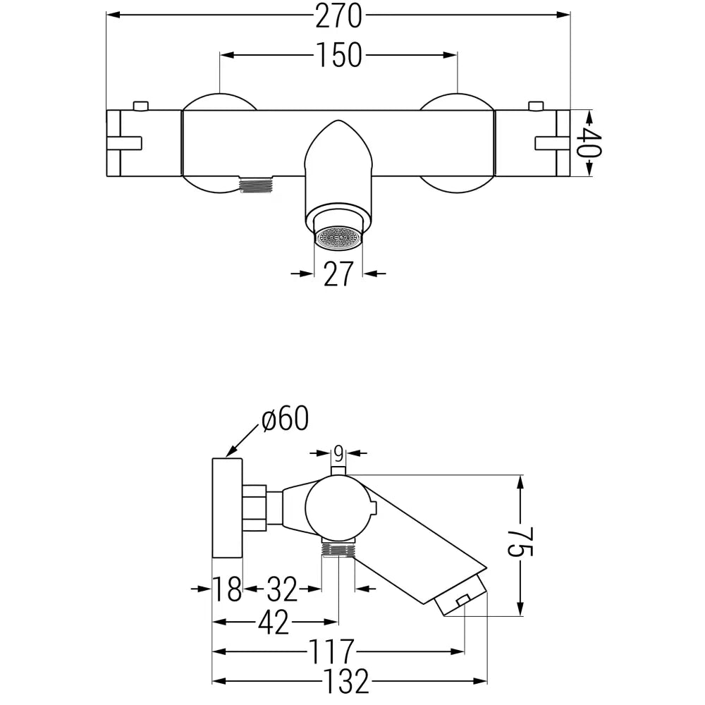 Badekarbatteri Termostatisk Hvit - 2