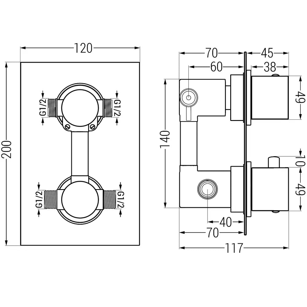 Badekarbatteri Termostatisk Med 2 Utganger Grafitt - 2