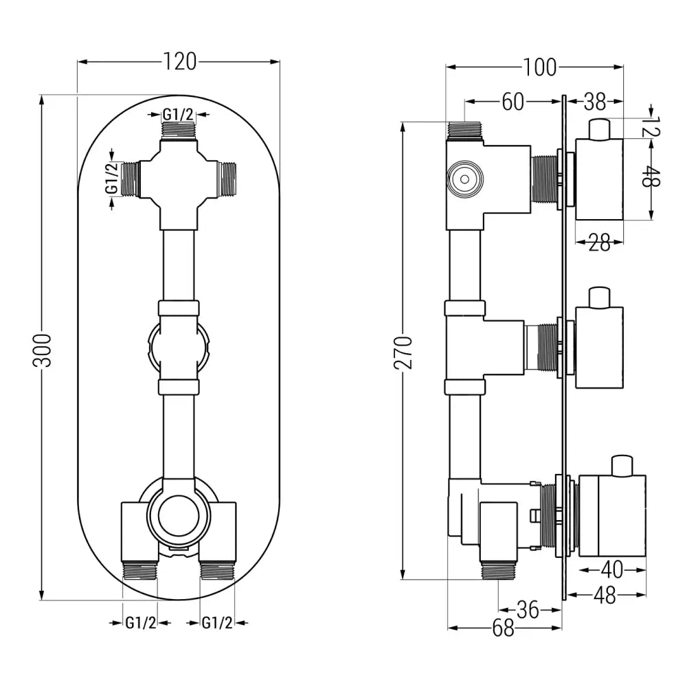 Badekarbatteri Termostatisk Med 3 Utganger Hvit - 2