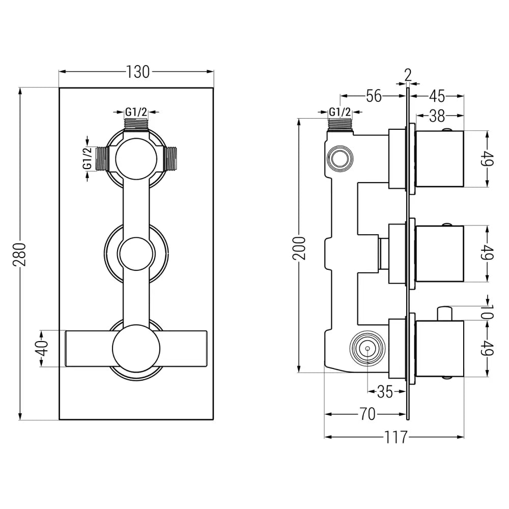 Badekarbatteri Termostatisk Med 3 Uttak Krom - 2