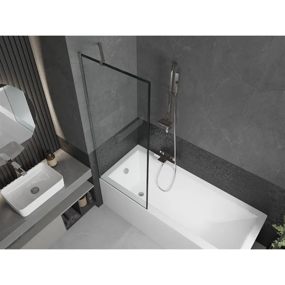 Badekarvegg 1-dørs 70x150 Cm Svart Mønster Krom