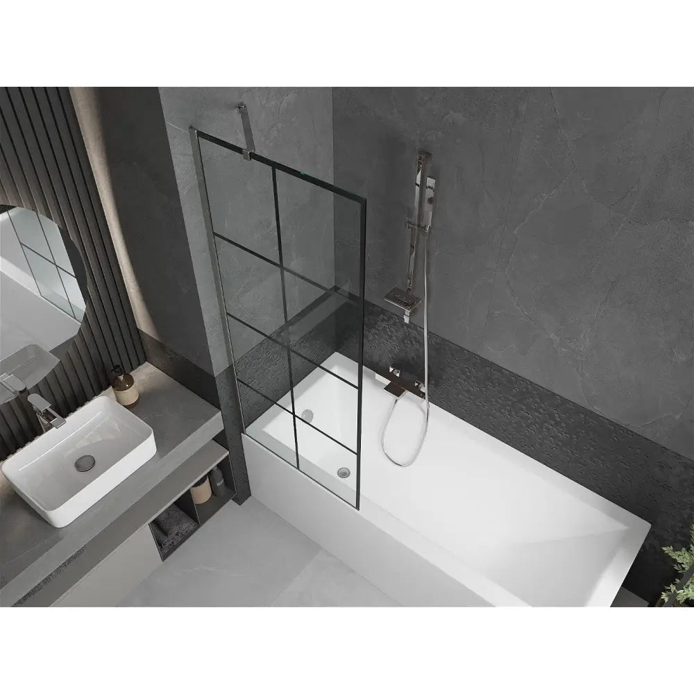 Badekarvegg 1-dørs 70x150 Cm Svart Mønster Krom S1