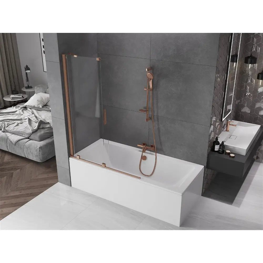 Badekarvegg 2-delt Skyvbar 120x150 Cm Gjennomsiktig Børstet Kobber