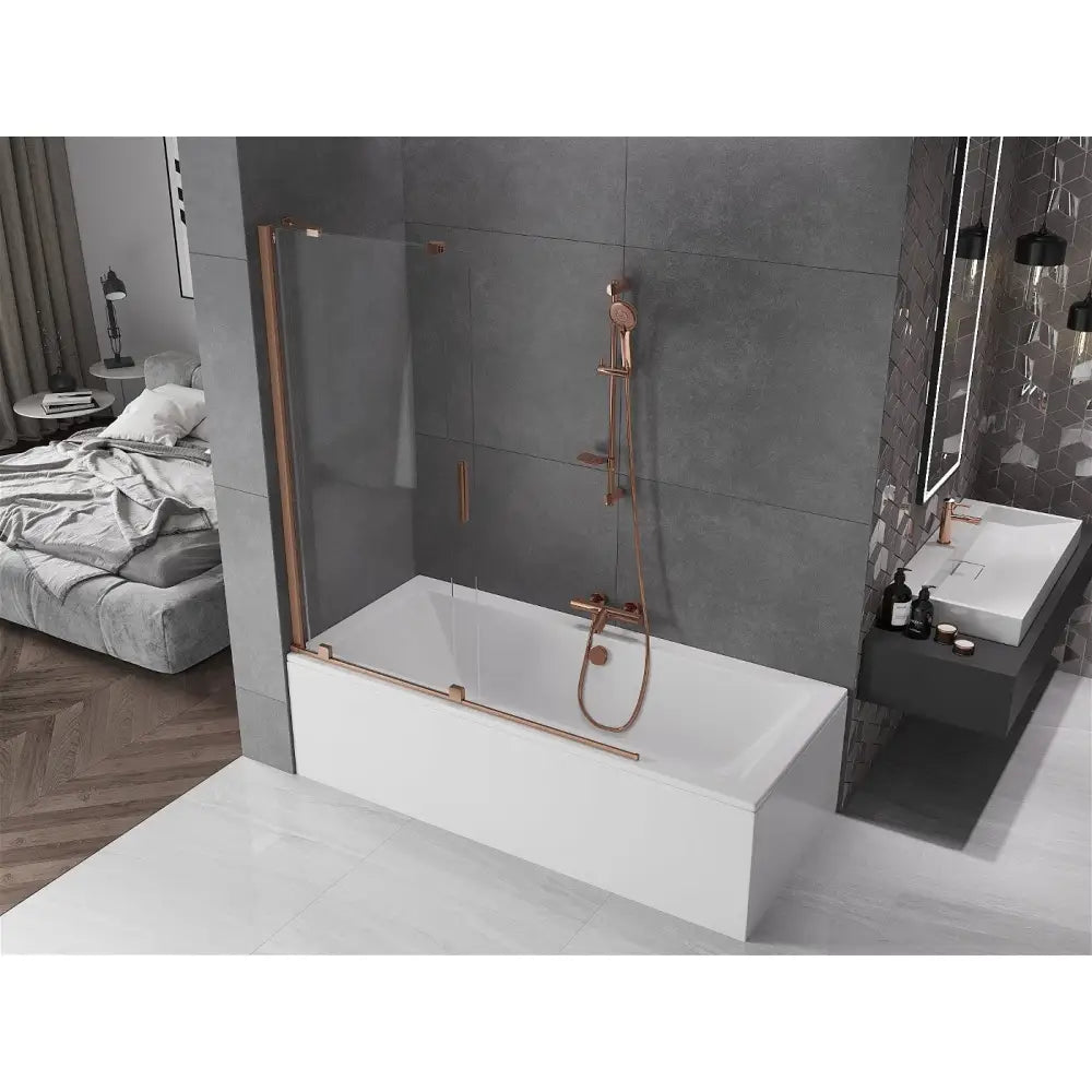 Badekarvegg 2-delt Skyvbar 140x150 Cm Gjennomsiktig Børstet Kobber