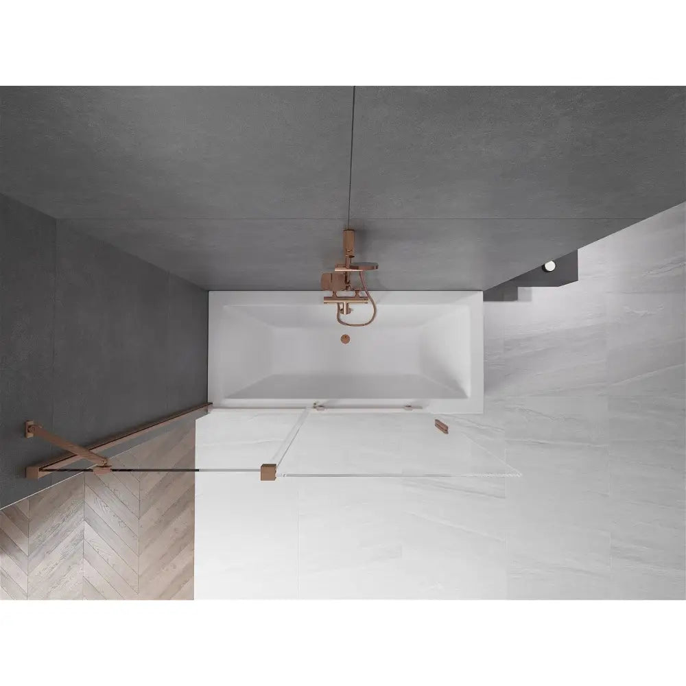 Badekarvegg 2-delt Skyvbar 140x150 Cm Gjennomsiktig Børstet Kobber