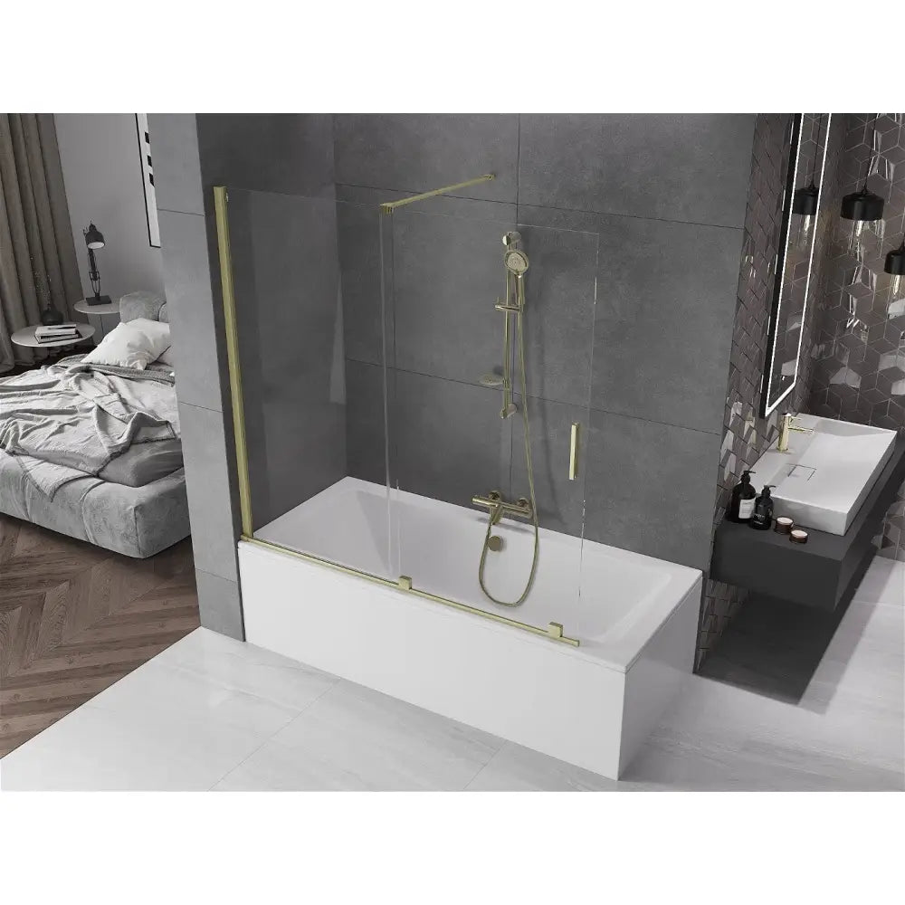 Badekarvegg 2-delt Skyvbar 160x150 Cm Gjennomsiktig Børstet Gull S1