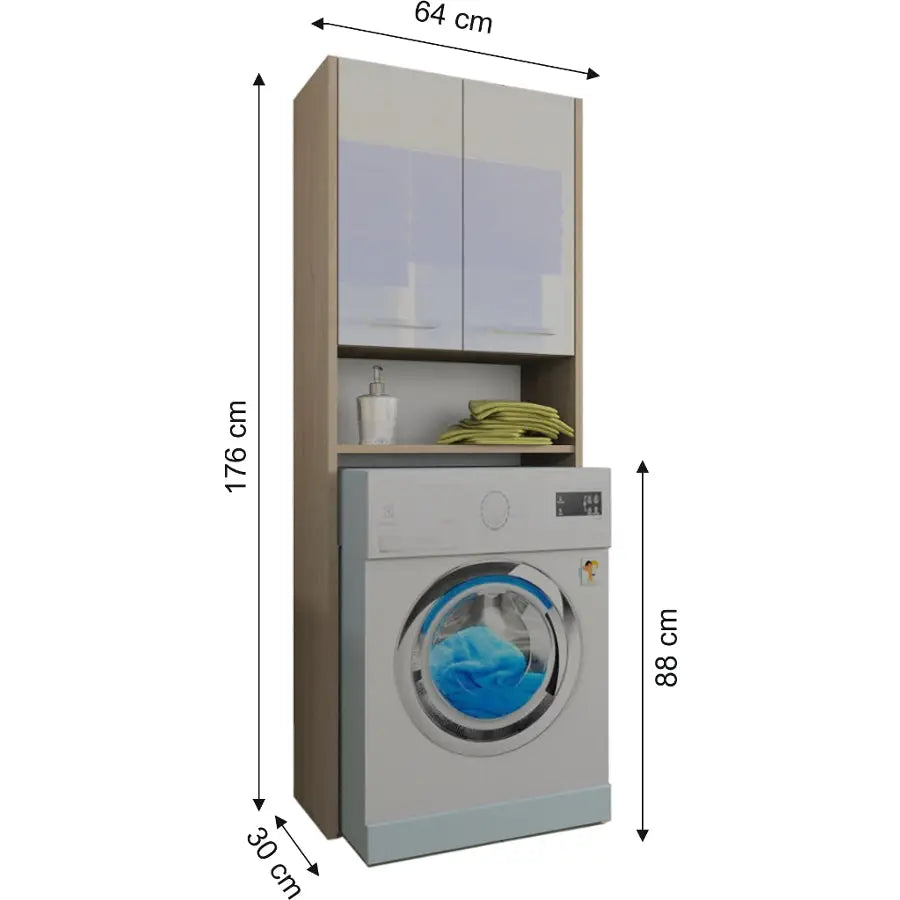 Badrumsskåp över Tvättmaskin Luna 64 Cm Blank Akryl Sonoma - 2