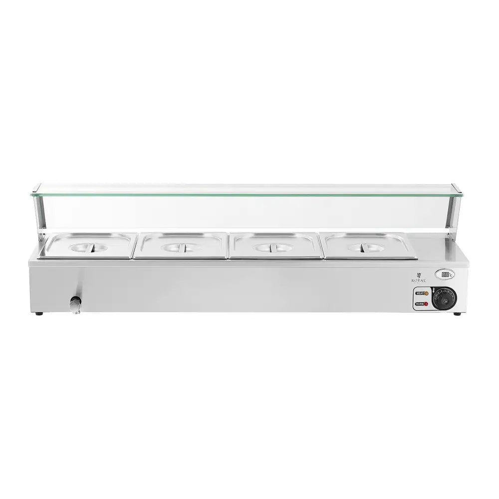 Bain Marie Matvarmerevarmer Buffetvarmer med Skjerm 4 x Gn 1/2 2000 w