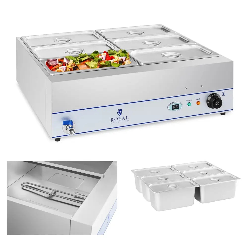 Bain Marie Vannoppvarmer Med Tappekran 6 x Gn 1/3 2000w 230v Royal Catering - 1