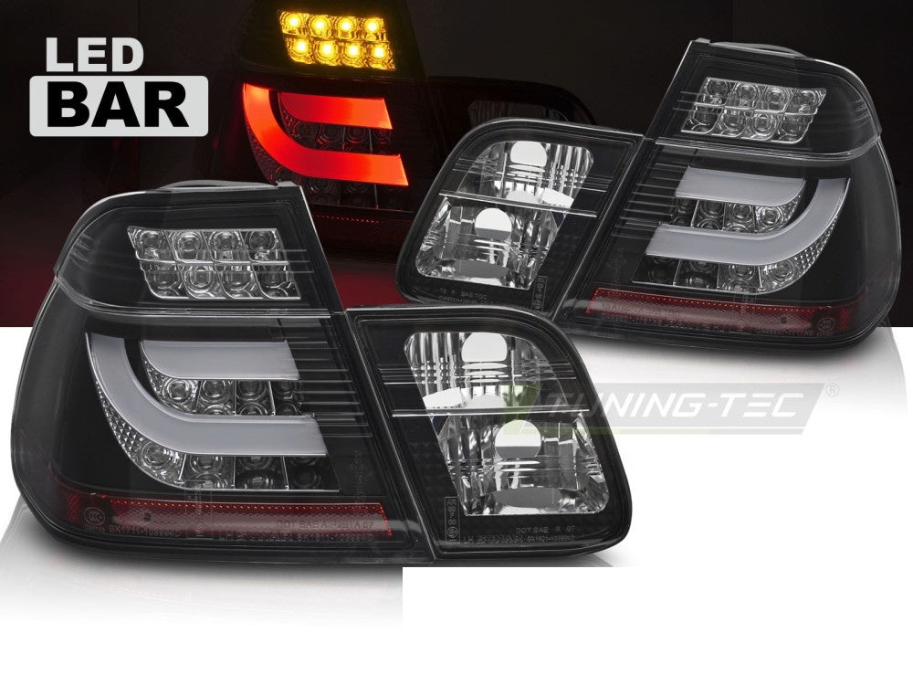 Svarte LED baklykter for BMW 3-serie E46 Sedan nærbilde av lyktehus