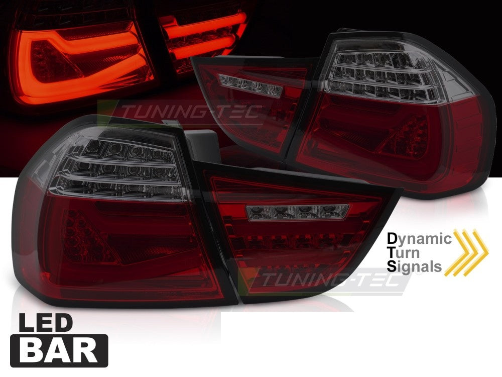 BMW 3-Serie E90 baklykter LED Bar rød smoke detaljbilde av lyktehus