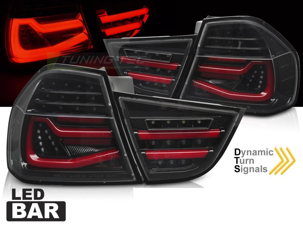 BMW 3-serie E90 LED baklykter i svart finish sett bakfra