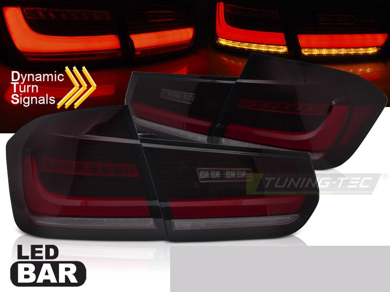 LED-baklykter BMW F30 2011–2018 rød smoke finish nærbilde av høyre side