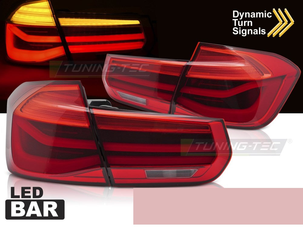 Nærbilde av sekvensielle LED-baklykter i rød til BMW F30 2011–2018 høyre side