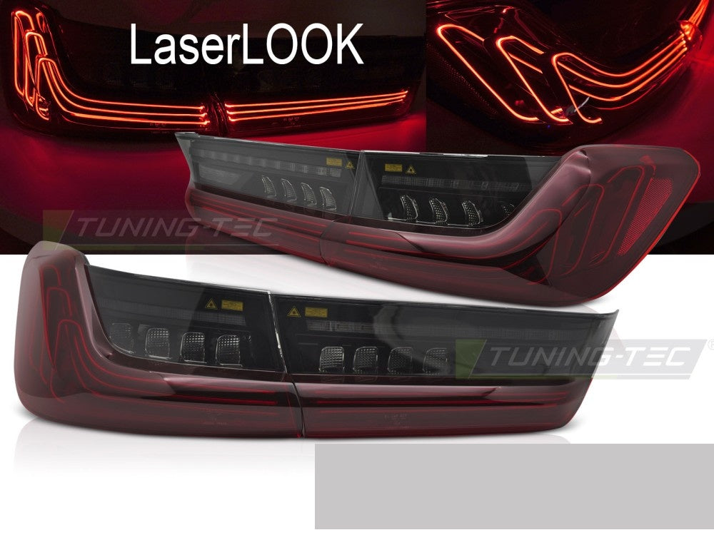 Baklykter BMW G20 LED red laser look montert på hvit sedan