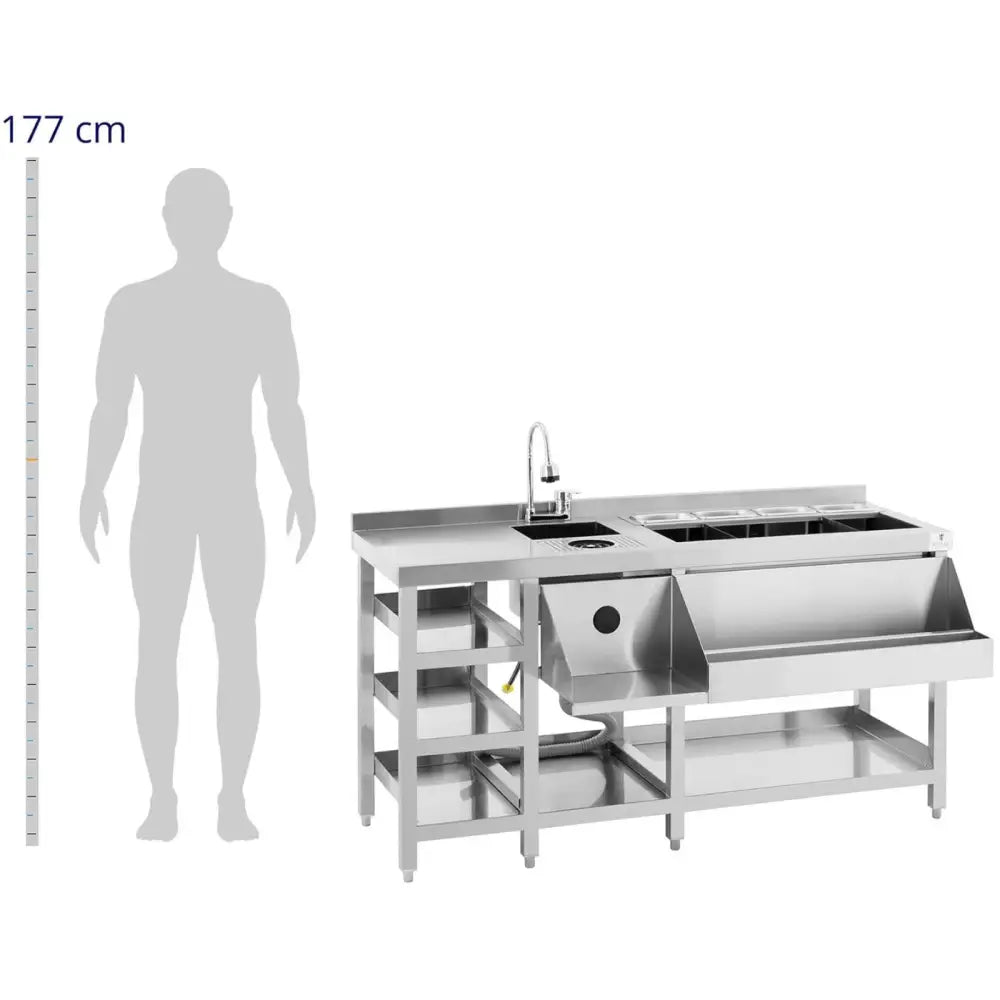 Barbuffé Stålbartenderbord Med Vask Iskasse - Rustfritt Stål - 3